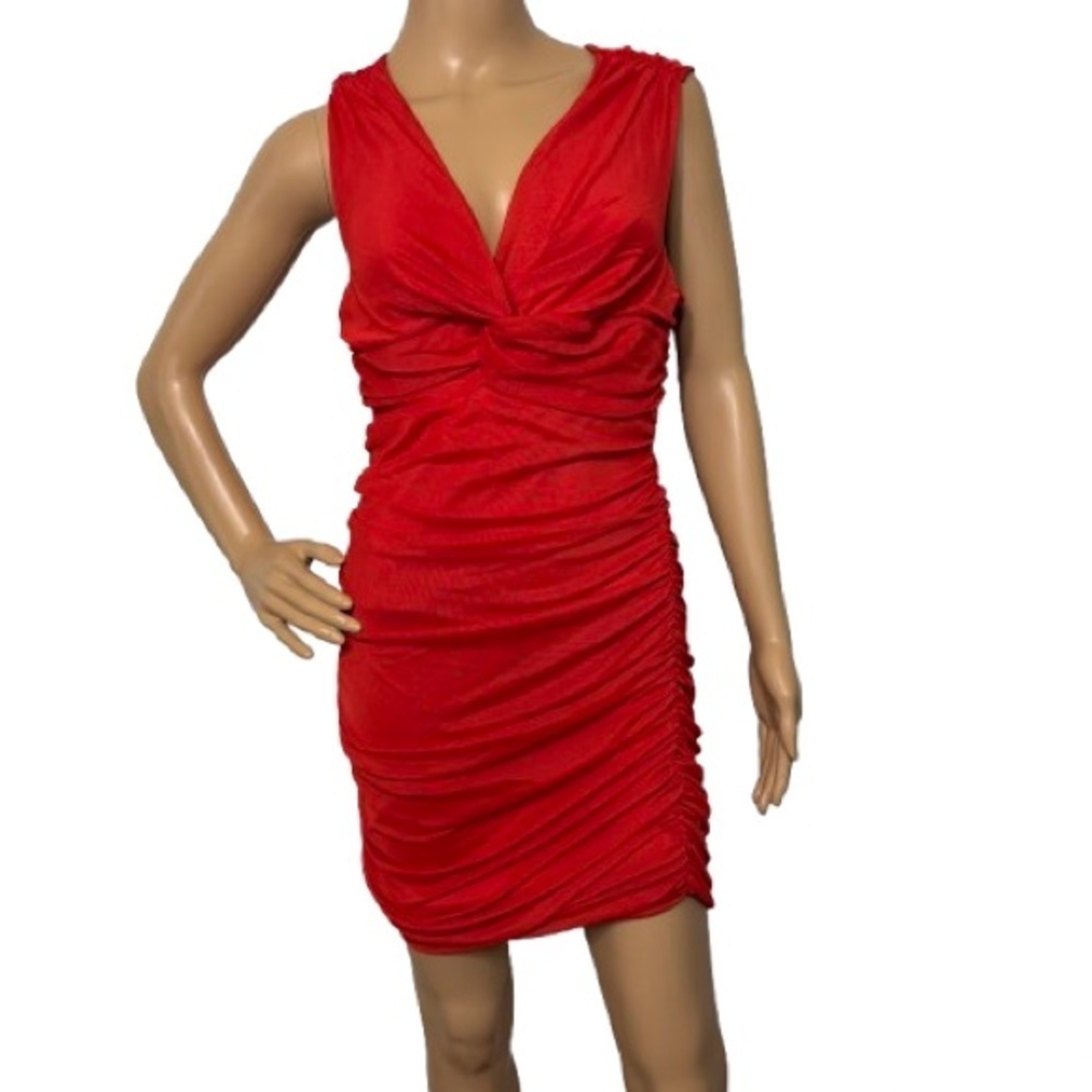 Venus Red Ruched Pull On Mini Fitted Party Dress Size M Valentine’s Day